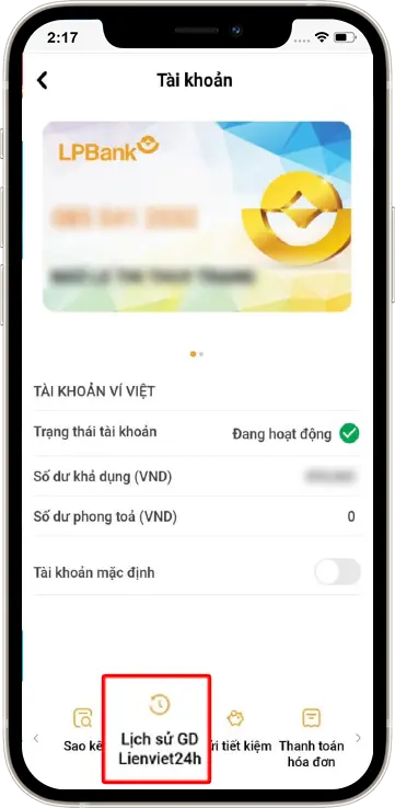 Bước 1: Vào phần tài khoản lựa chọn lịch sử giao dịch